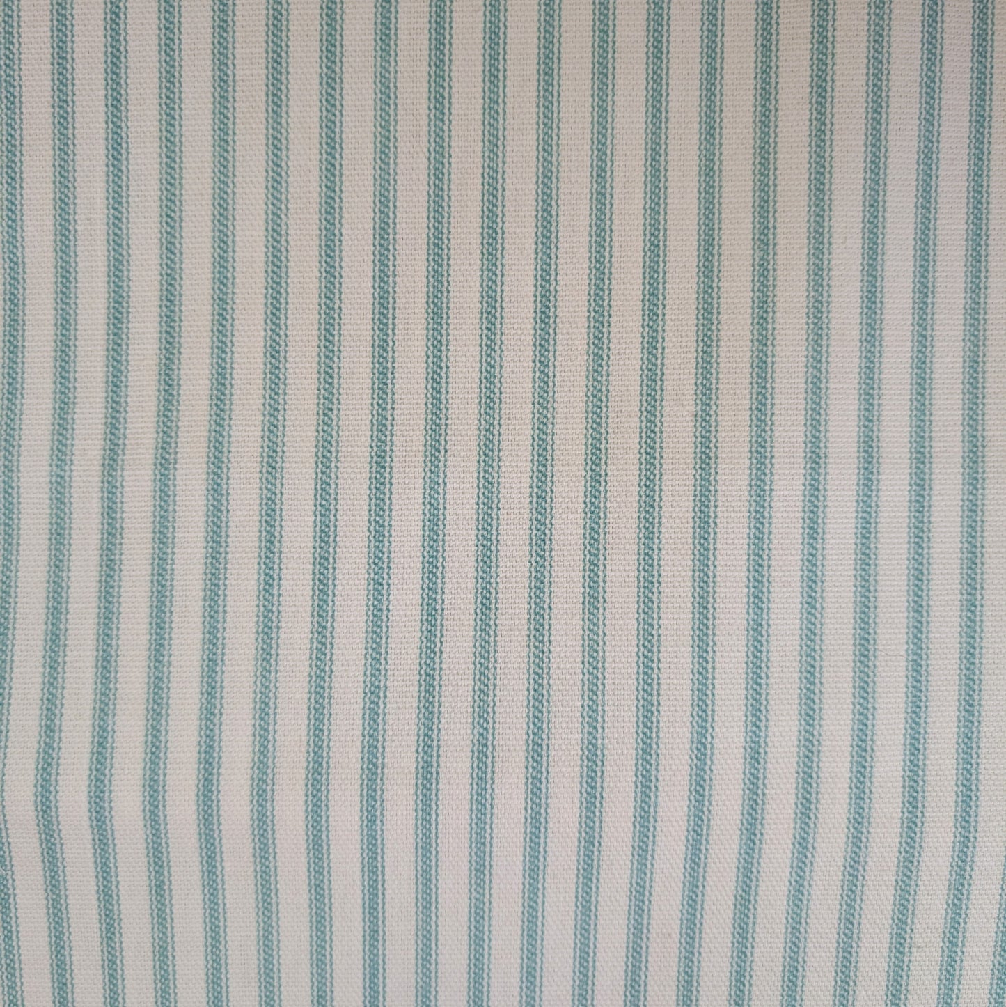 Aqua and Cream Ticking Stripe Bedding Fabric Close up