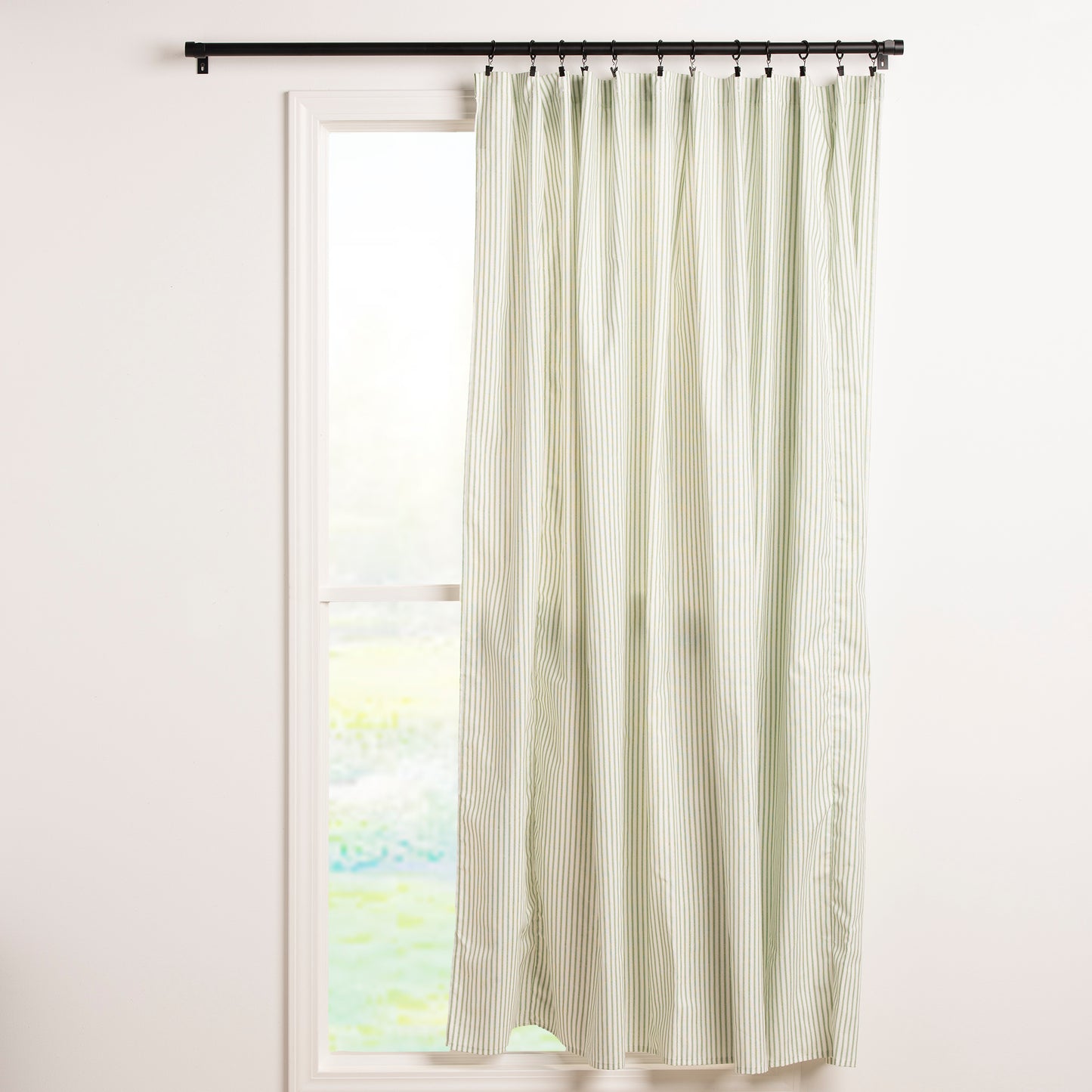 Premium Pine Green and White Ticking Curtain Panel 4 Lengths Lined or Unlined