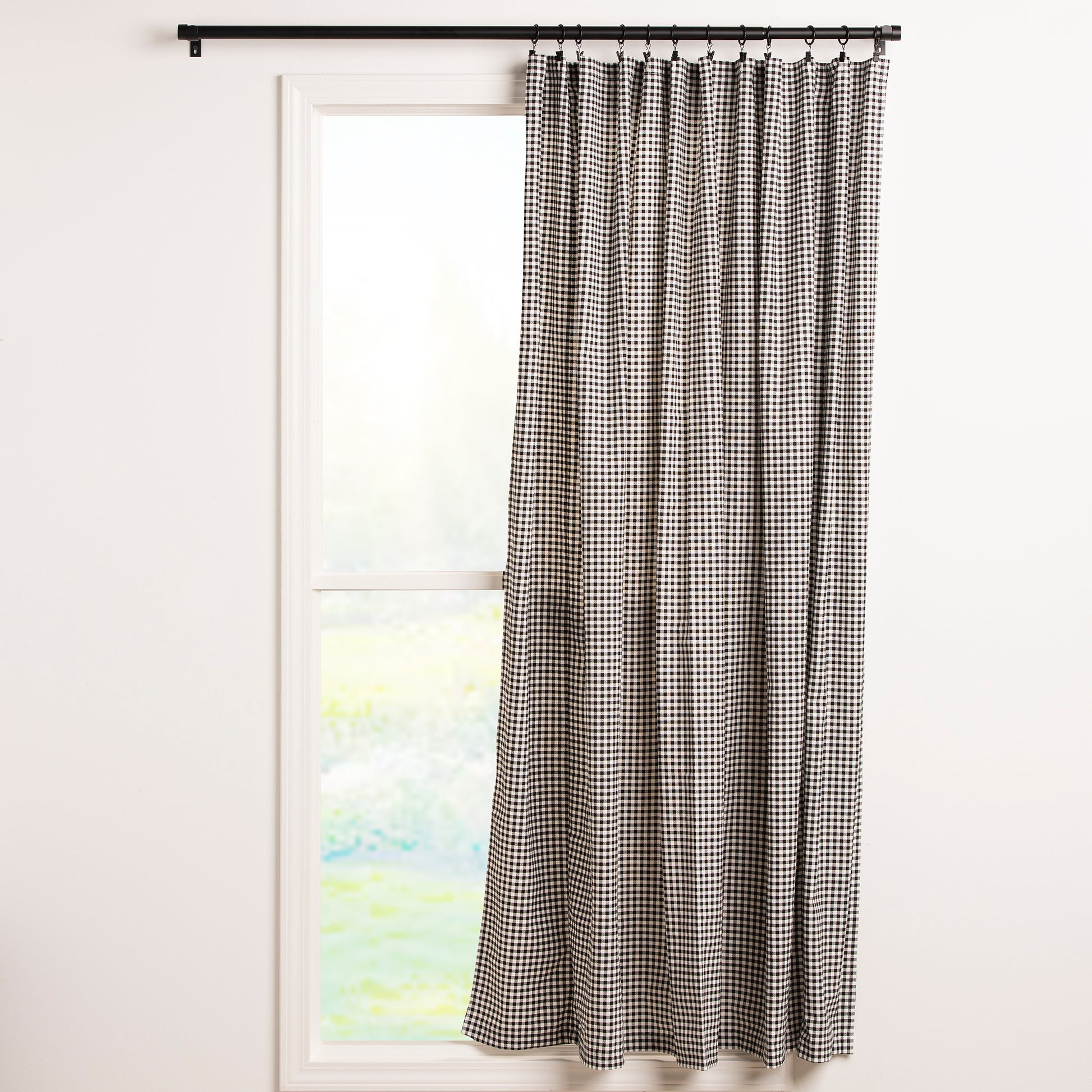 black and white gingham curtain panel