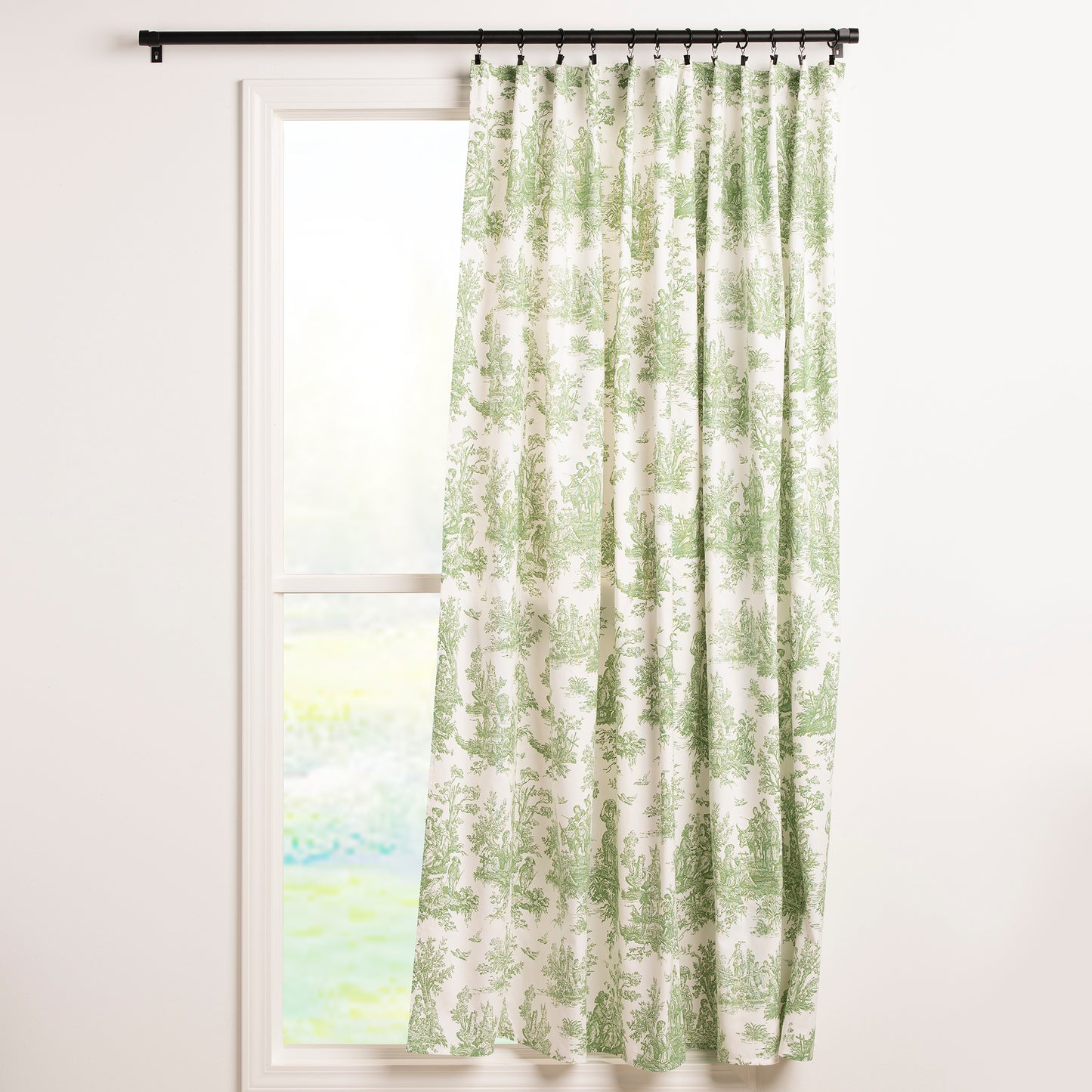 Green Toile De Jouy Curtain Panel 4 Lengths Lined or Unlined