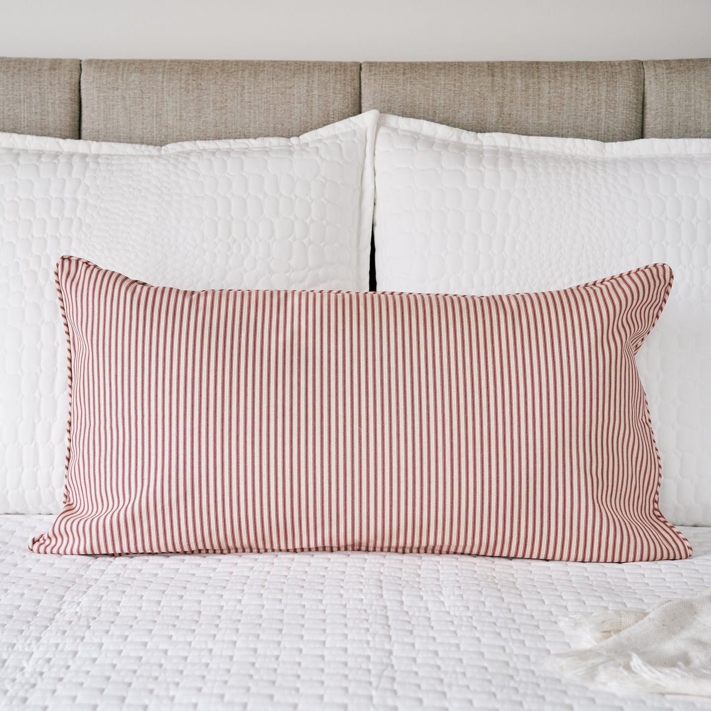 king pillow sham red and cream ticking