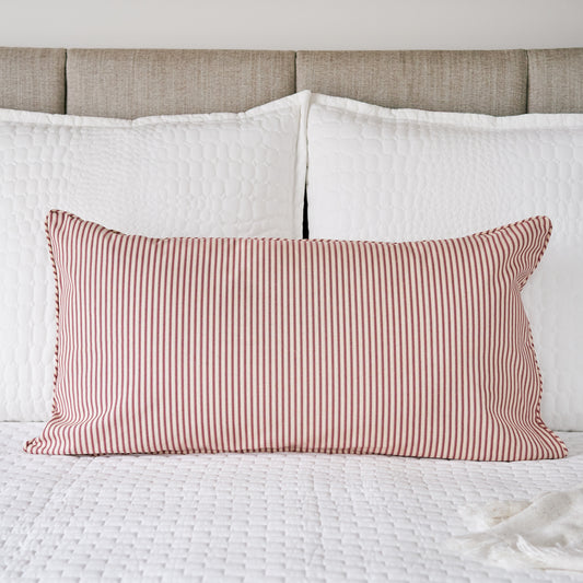 king pillow sham red and cream ticking