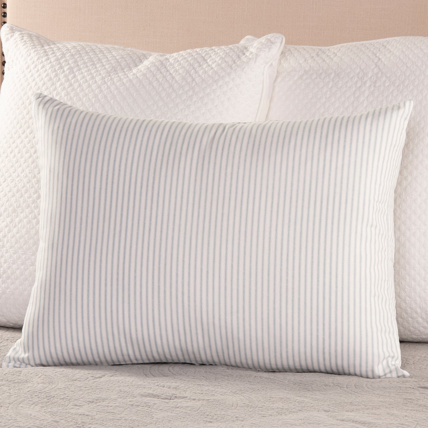 Weathered Blue and White Ticking Stripe Pillow Sham Standard Euro or King