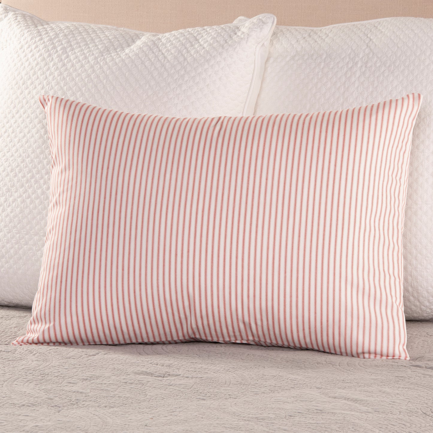 Red and White Ticking Stripe Pillow Sham Standard Euro or King