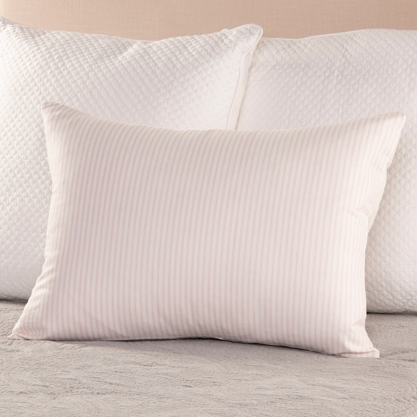 Pink and White Ticking Stripe Pillow Sham Standard Euro or King