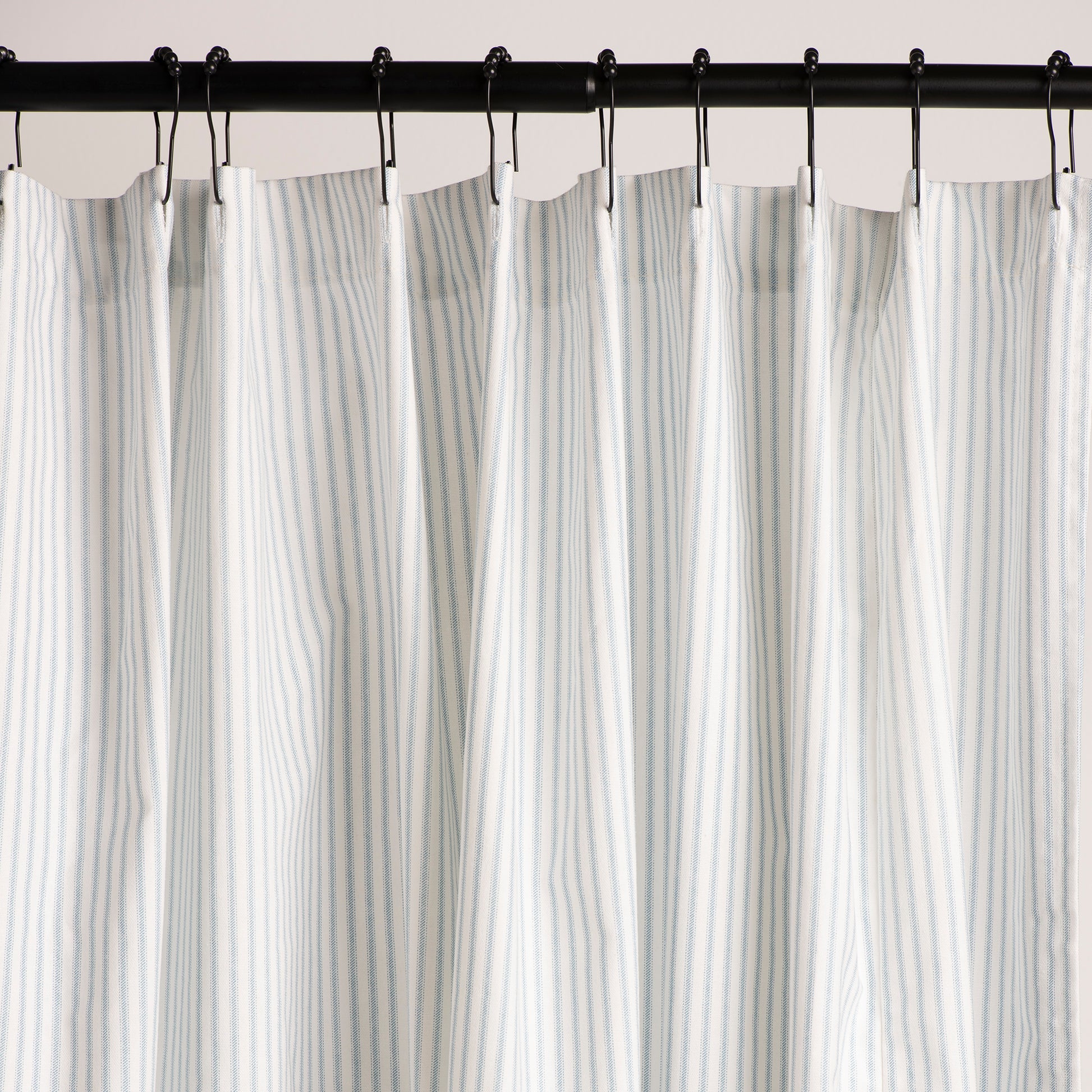soft blue and white ticking stripe shower curtain