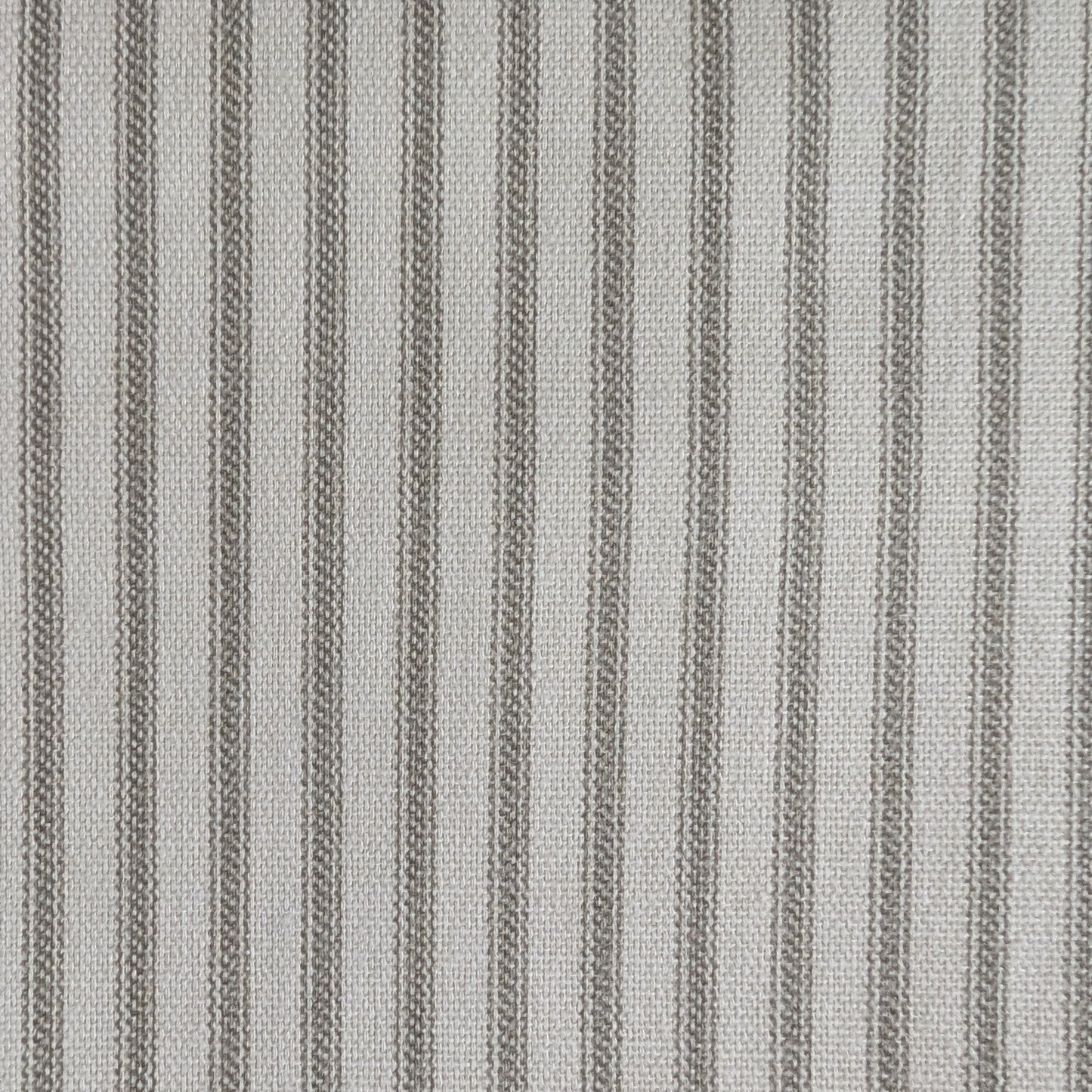 light gray and cream ticking stripe fabric close up