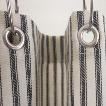 Black Ticking Stripe Shower Curtain Detail