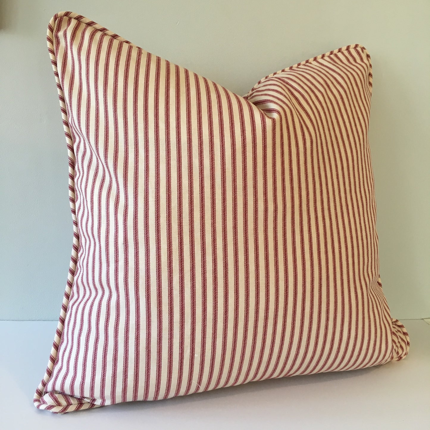 Red Ticking Stripe Throw Pillow Cover 18x18