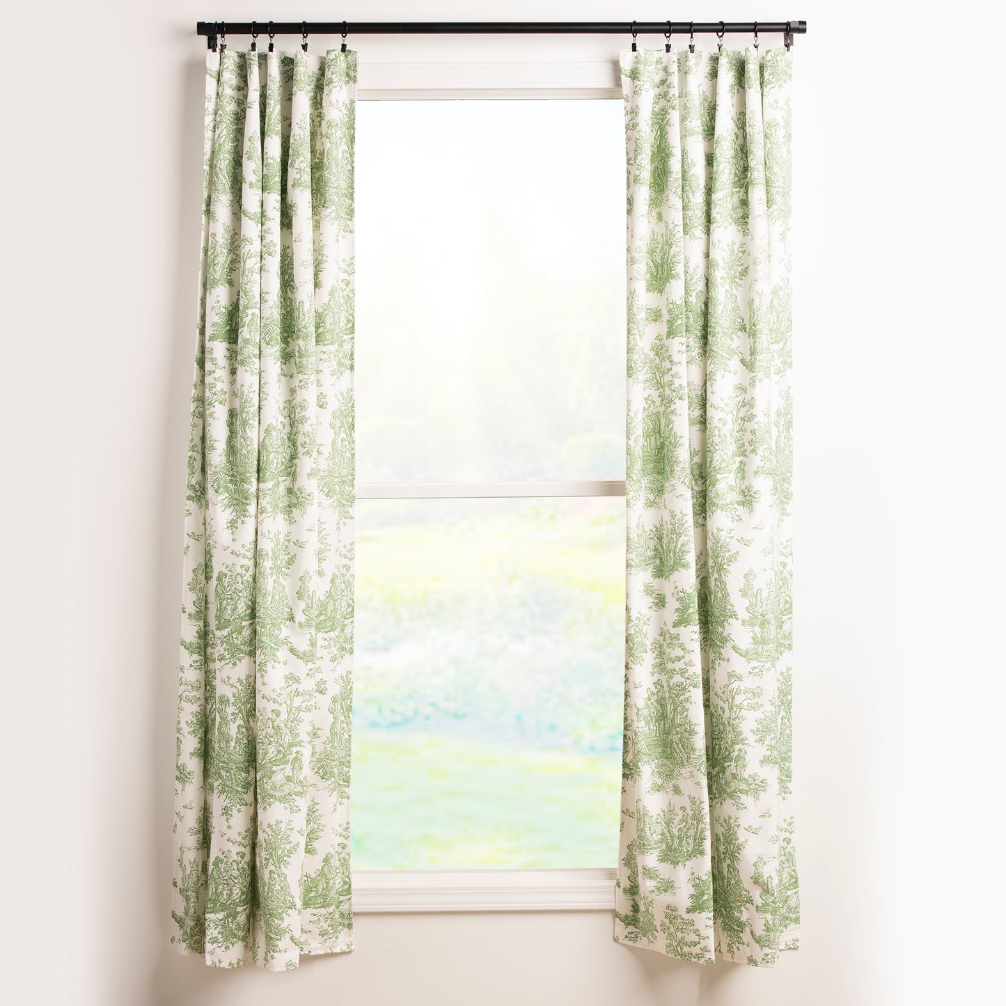 Green Toile De Jouy Curtain Panel 4 Lengths Lined or Unlined