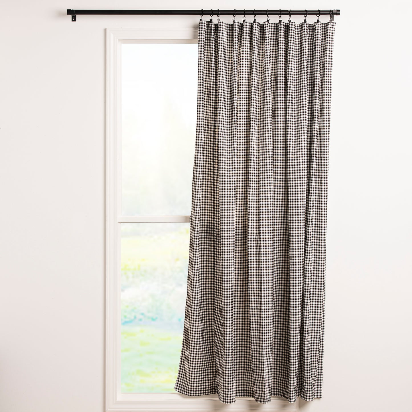black and white gingham curtain panel
