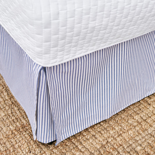 navy ticking stripe bed skirt or dust ruffle detail 