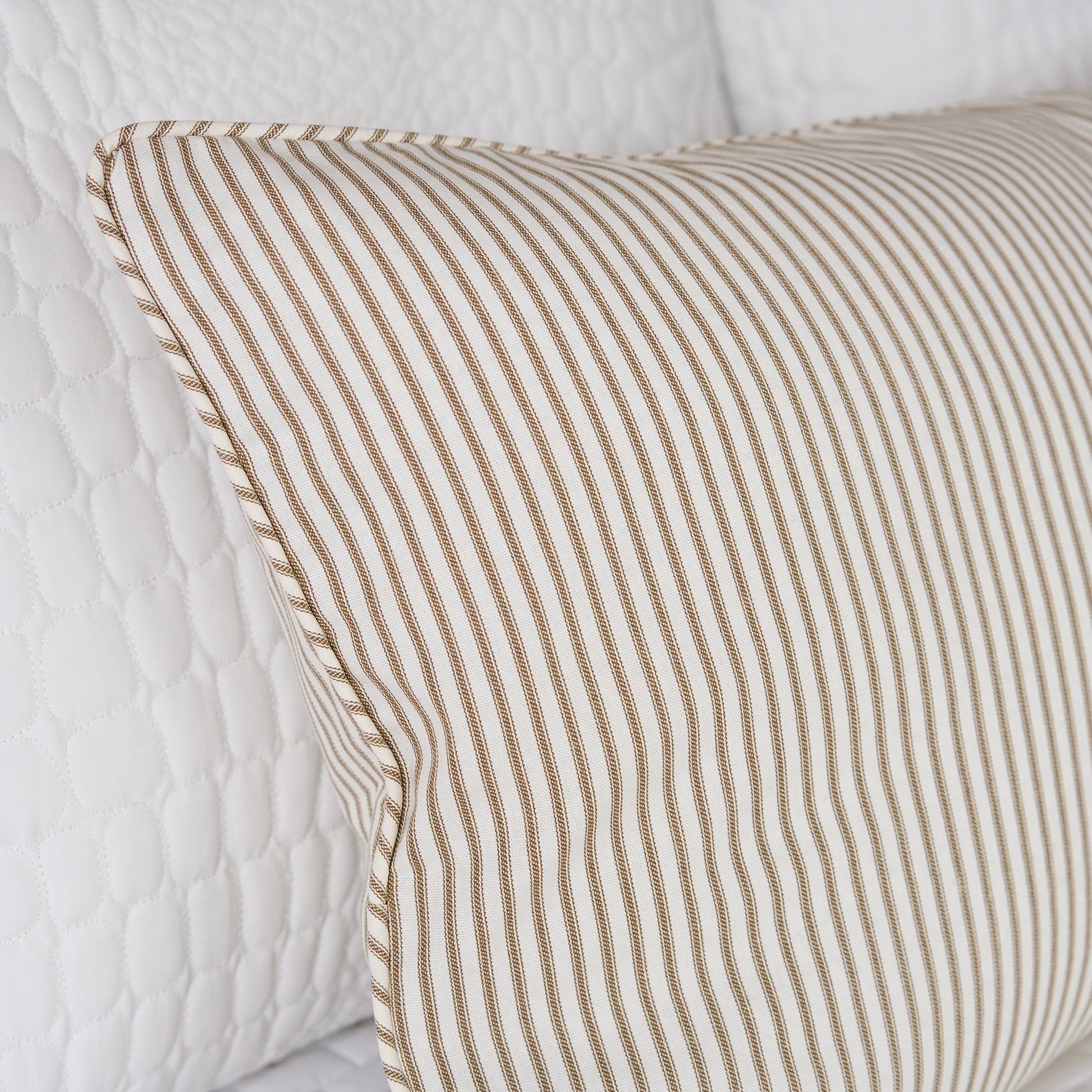 brown ticking stripe pillow sham detail