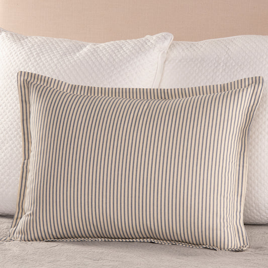 Ticking Stripe Pillow Sham Navy Blue  Standard Size Flange Style