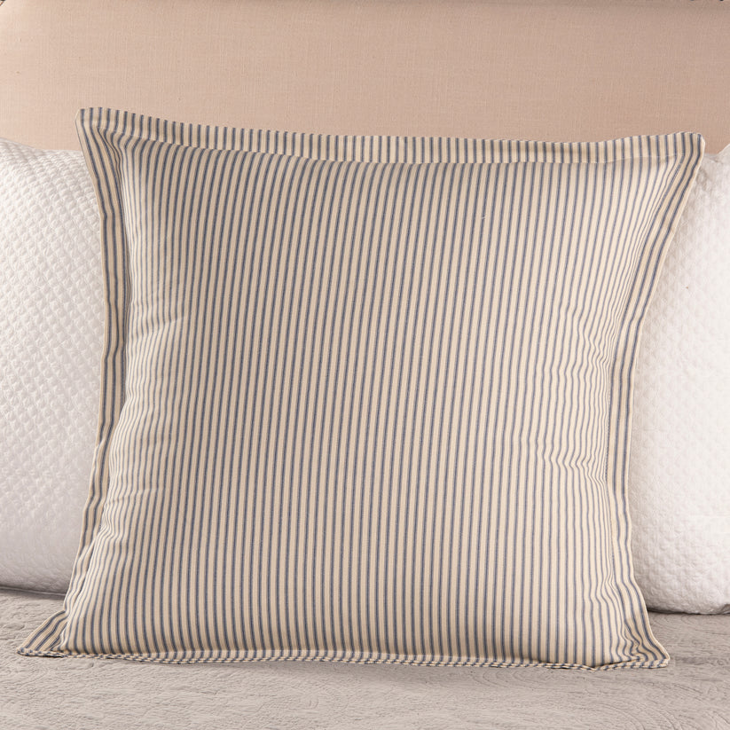 Ticking Stripe Pillow Sham Blue Euro Size Flange Style Southern