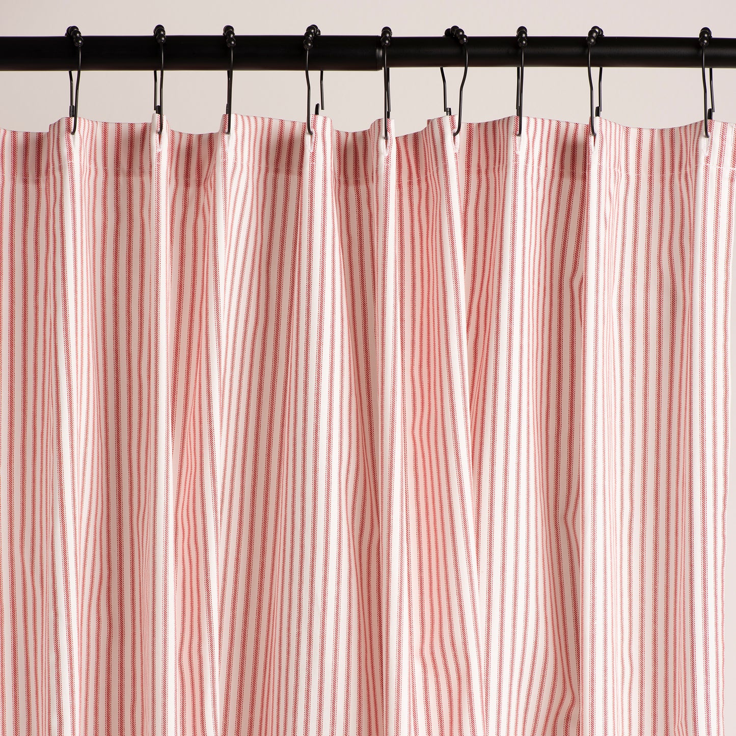 Red and White Ticking Stripe Shower Curtain