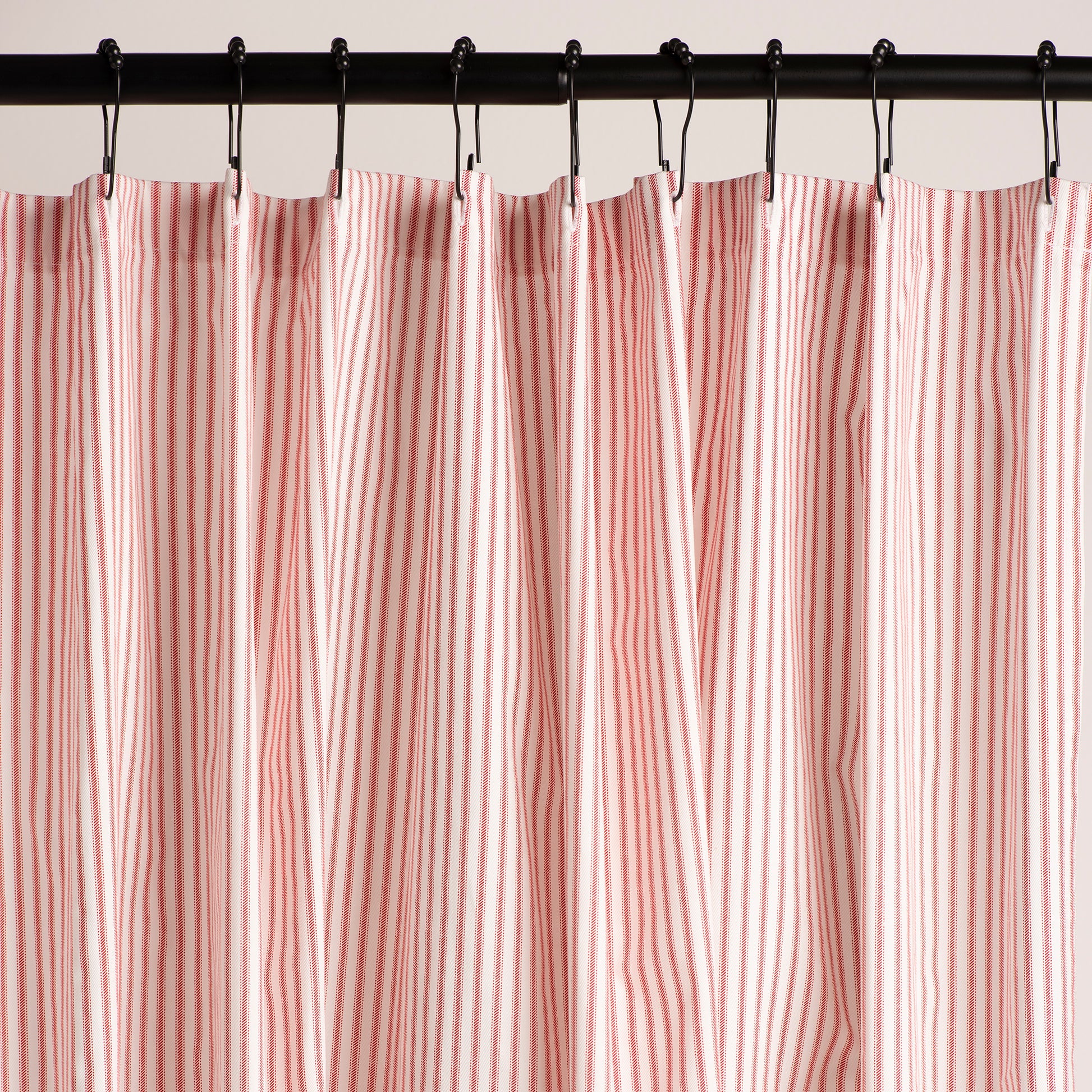 Red and White Ticking Stripe Shower Curtain