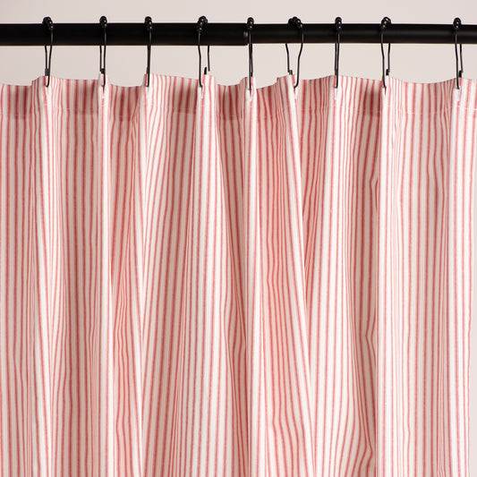Red and White Ticking Stripe Shower Curtain
