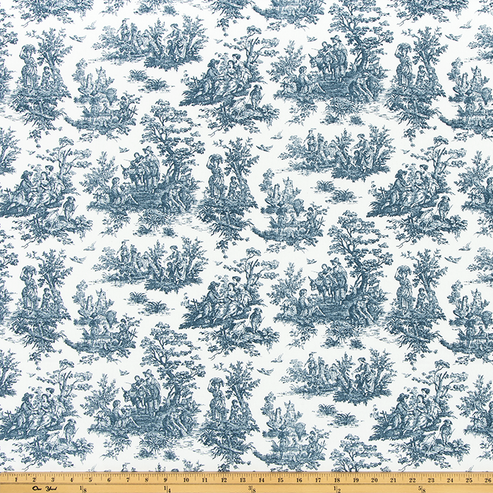 navy and white toile fabric by the yard detail image