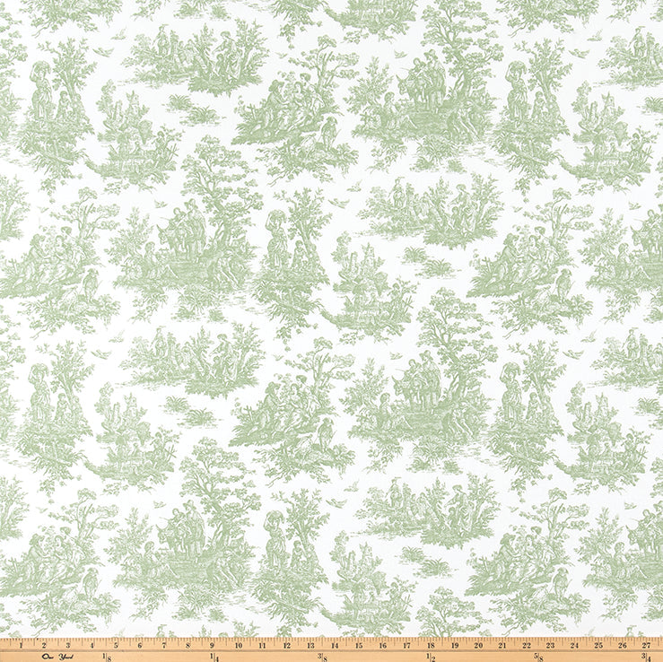 sage green toile de jouy fabric 