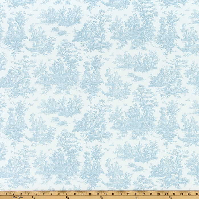 soft blue and white toile de jouy fabric detail
