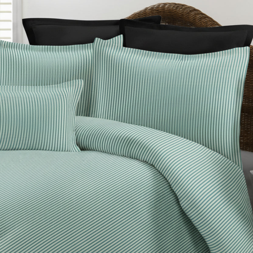 Aqua and Cream Ticking Stripe Bedding Set 