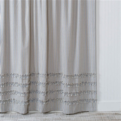 Ticking Stripe Ruffle Shower Curtain Navy Blue