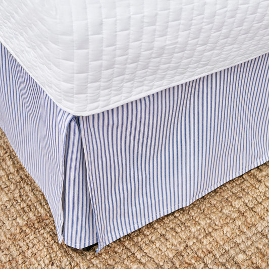 Navy Blue Ticking Stripe Bedskirt | Twin, Full, Queen, King, Cal King, Extra Long Twin