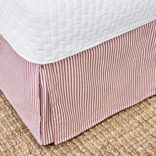 Red Ticking Stripe Bedskirt Close Up Photo