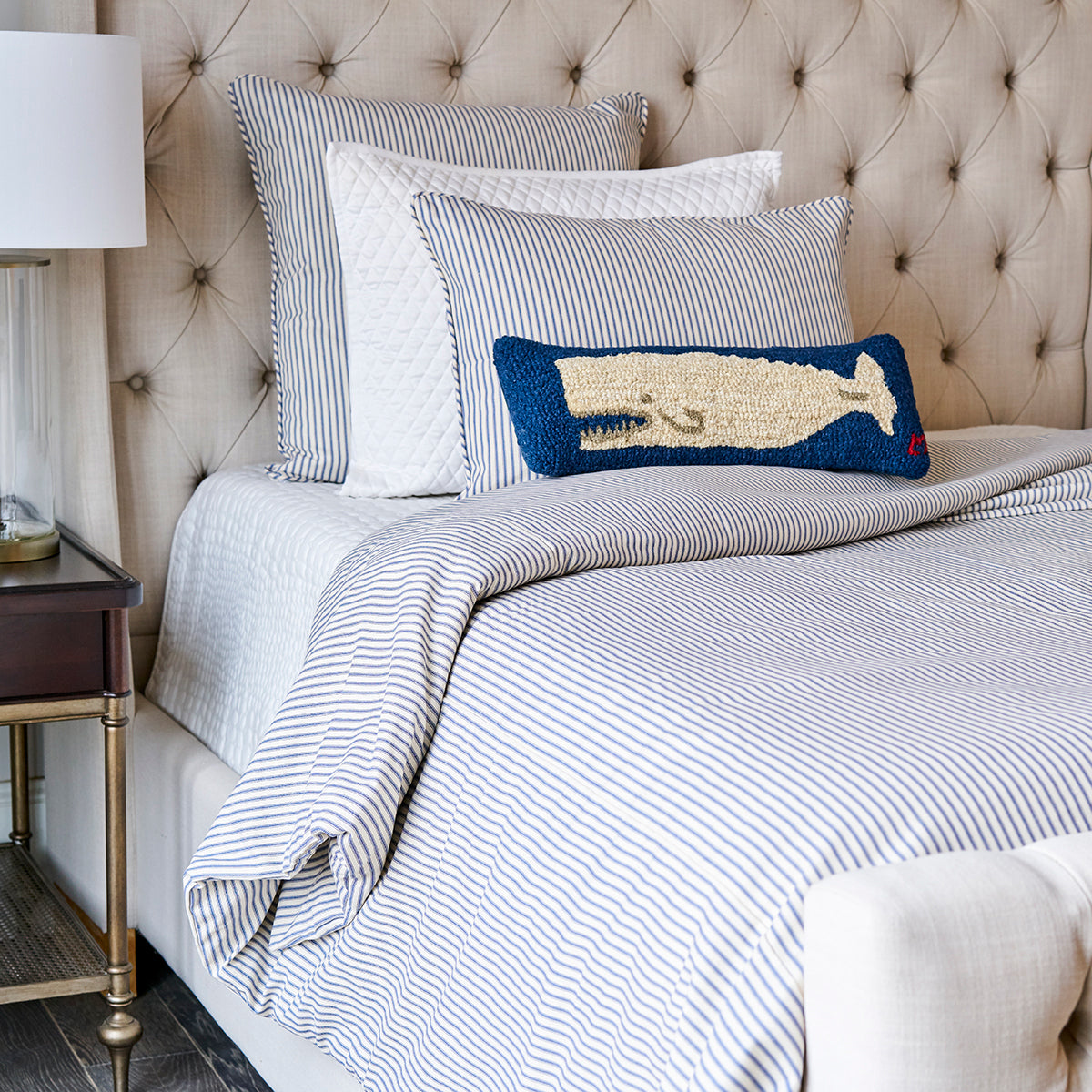 Navy Blue Ticking Stripe Duvet Cover Set