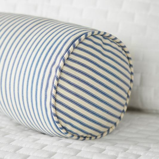 Navy Blue Ticking Stripe Bolster Pillow