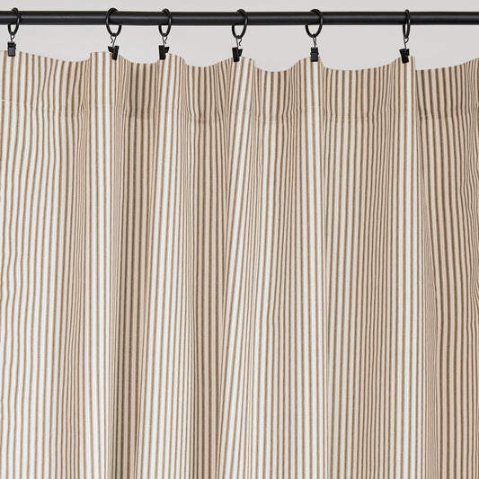 Brown Ticking Stripe Curtain Drapery Panel Detail