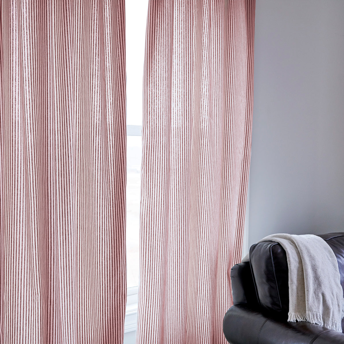 Red Ticking Stripe Curtains In Room