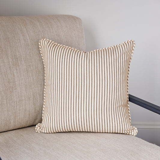 Brown Ticking Stripe Throw Pillow On Chair