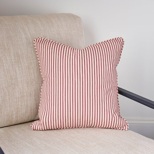 Red Ticking Stripe Throw Pillow Cover 18x18