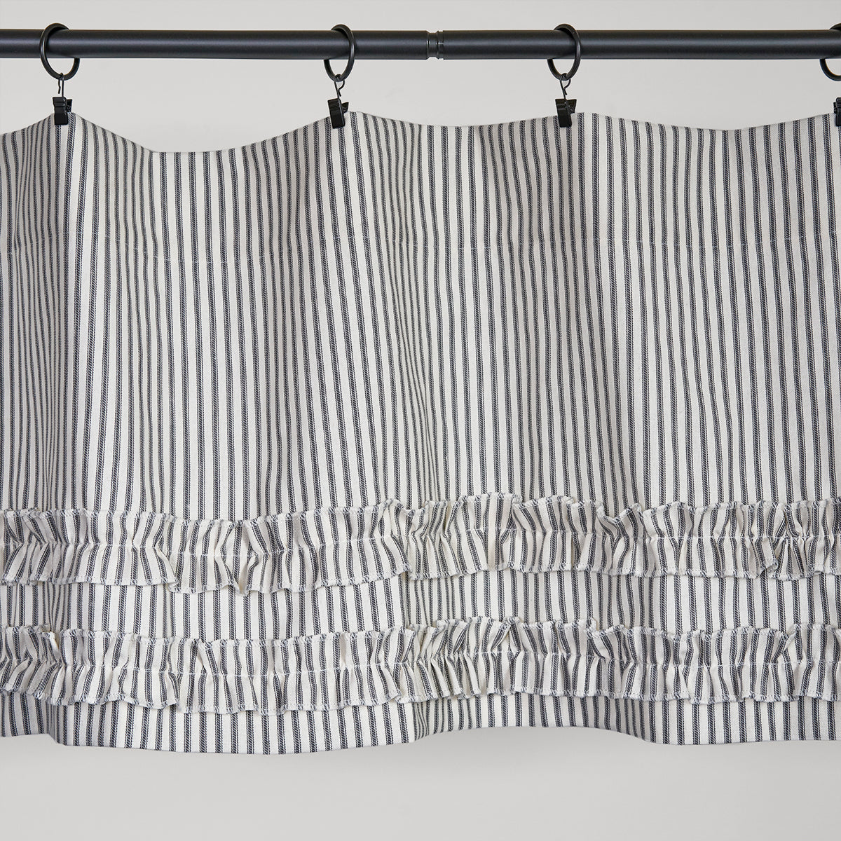 Ticking Stripe Valance Black with Ruffles