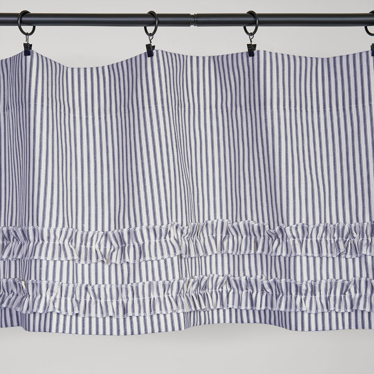 Ticking Stripe Valance Blue With Ruffles – Southern Ticking Co.