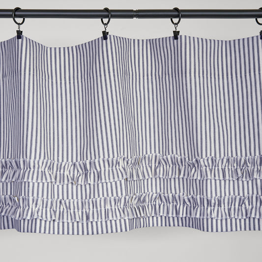 Ticking Stripe Valance Blue With Ruffles