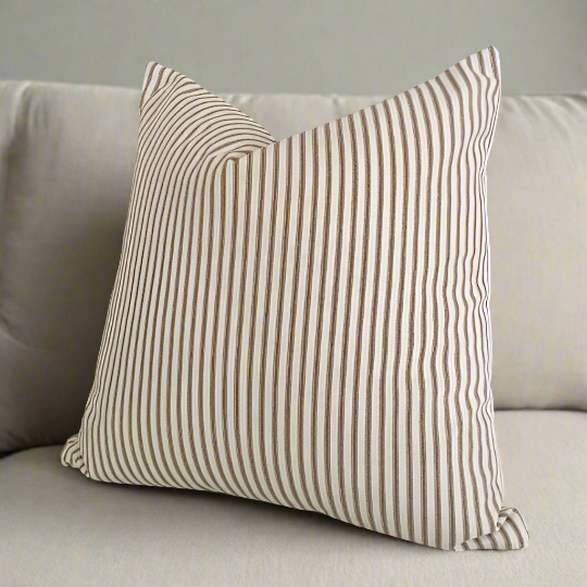 brown and cream ticking stripe throw pillow