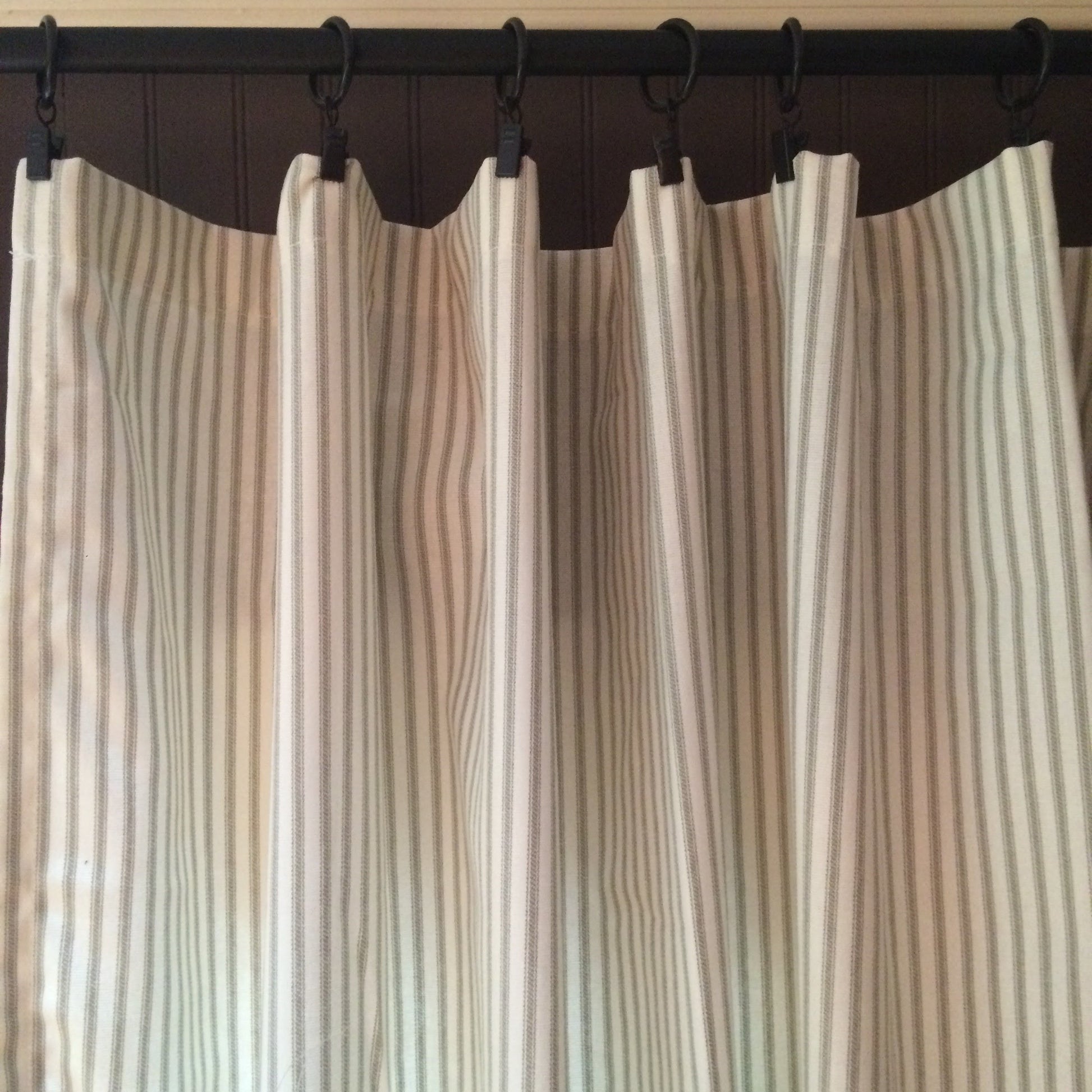 Detail of Gray Ticking Stripe Curtain Panel