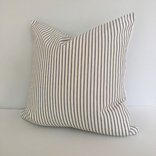 Gray Ticking Stripe Throw Pillow Cover 18x18
