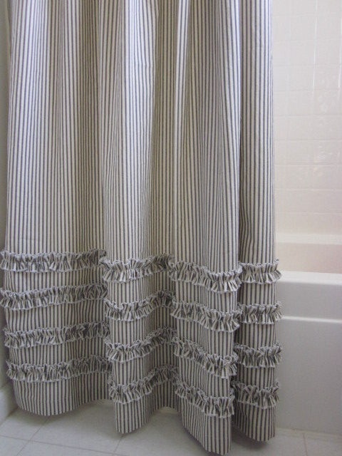 Ruffled Ticking Stripe Shower Curtain