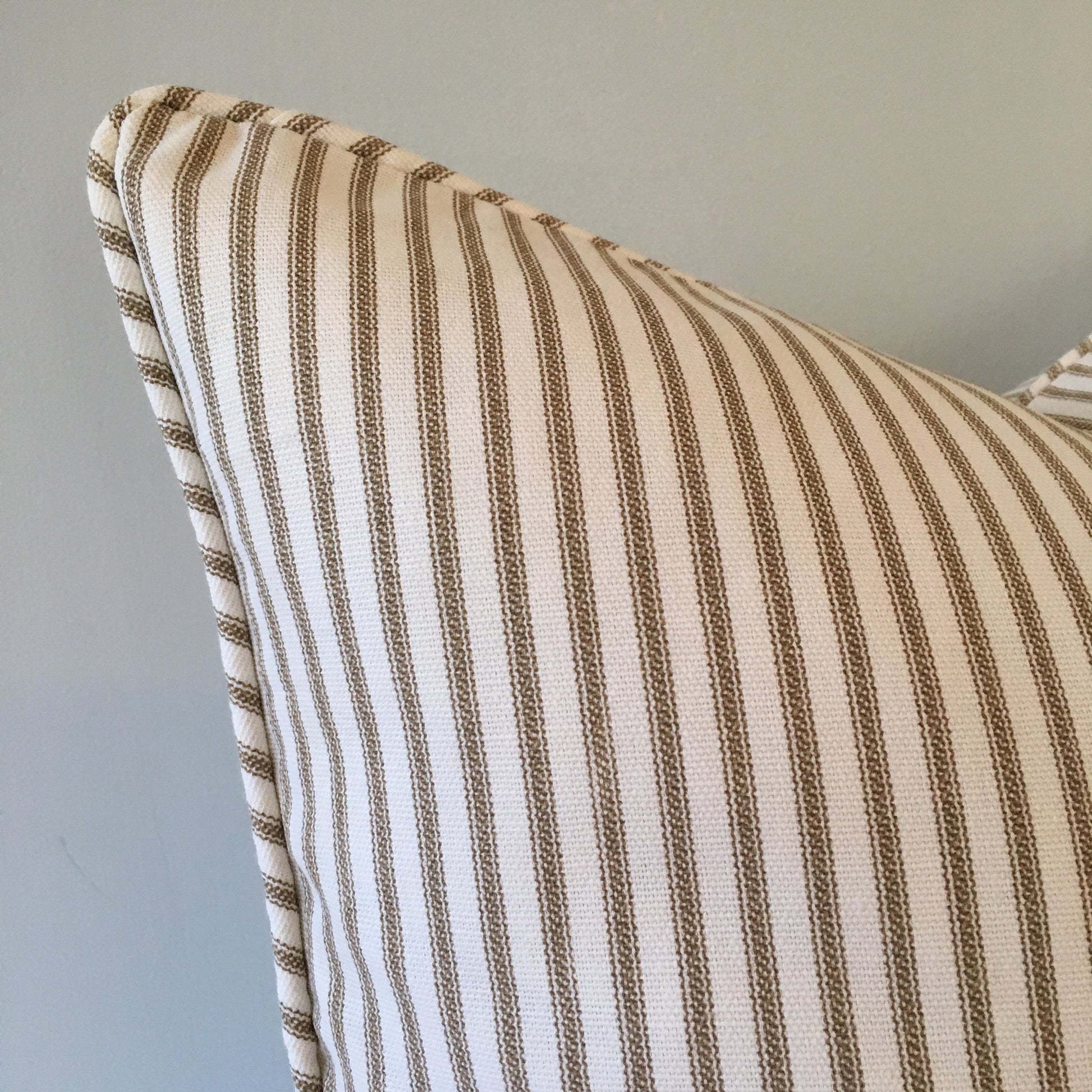 Brown Ticking Stripe Throw Pillow Detail