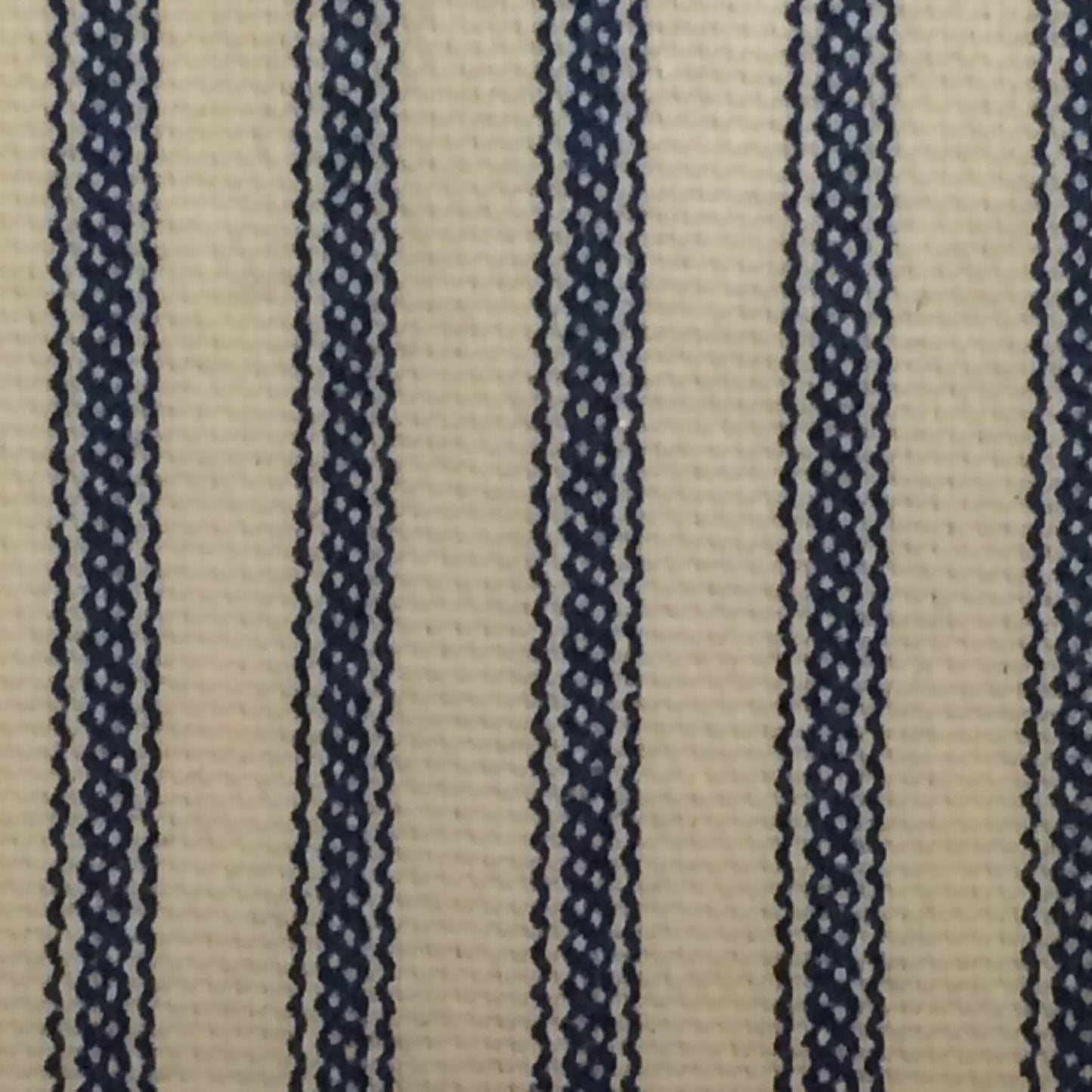 Close up of blue ticking stripe fabric